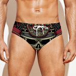 Samurai Warrior Skull Print Men's Swim Briefs