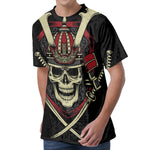 Samurai Warrior Skull Print Men's Velvet T-Shirt