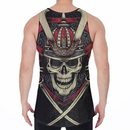 Samurai Warrior Skull Print Men's Velvet Tank Top