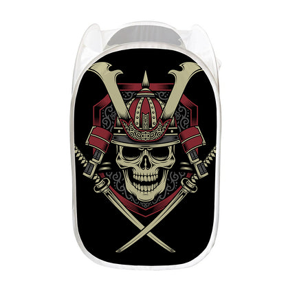 Samurai Warrior Skull Print Mesh Laundry Hamper
