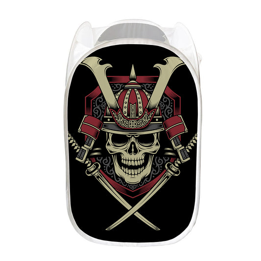 Samurai Warrior Skull Print Mesh Laundry Hamper