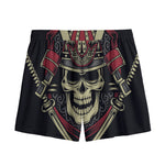 Samurai Warrior Skull Print Mesh Shorts