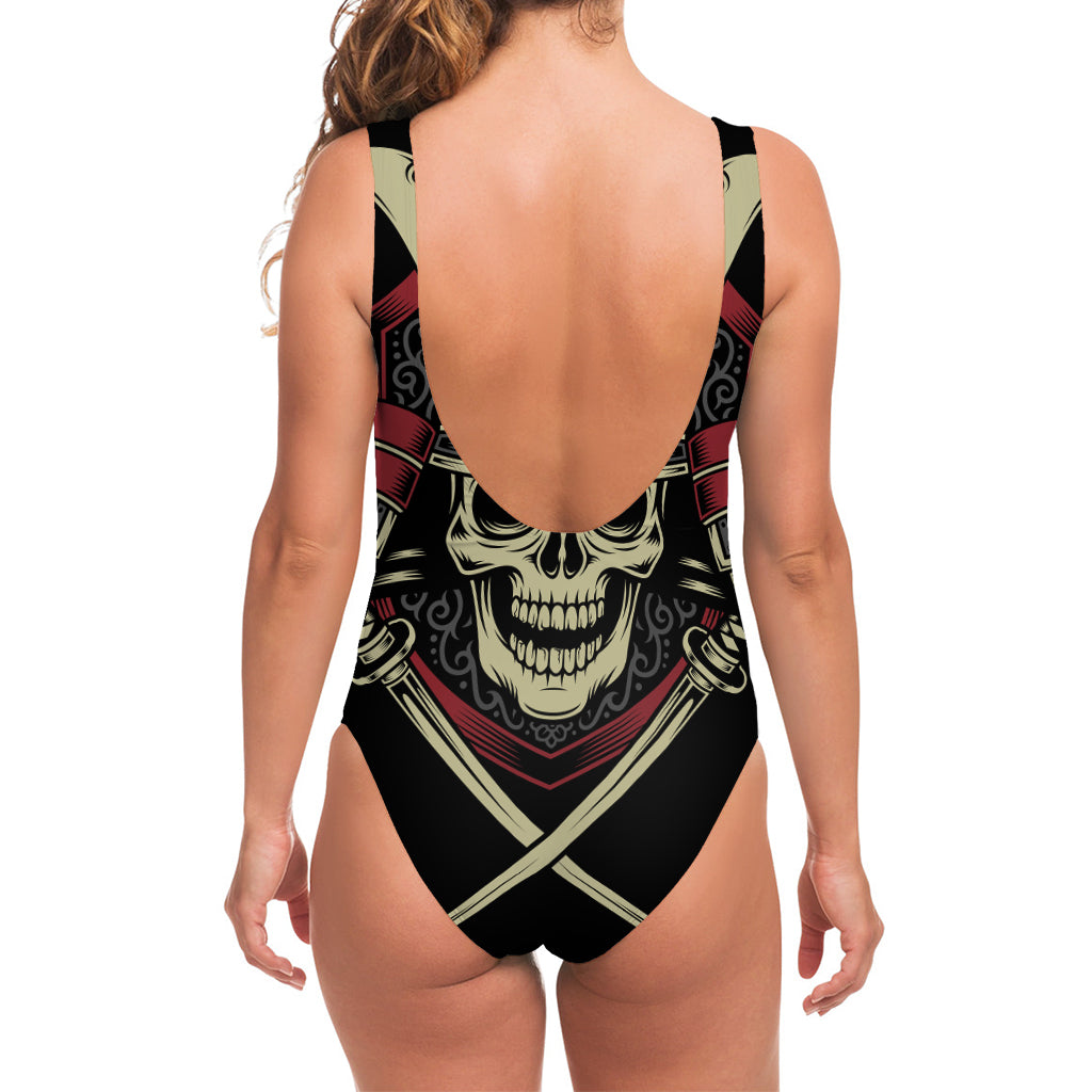 Samurai Warrior Skull Print One Piece Swimsuit