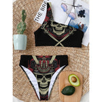 Samurai Warrior Skull Print One Shoulder Bikini Top