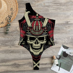 Samurai Warrior Skull Print One Shoulder Bodysuit