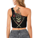 Samurai Warrior Skull Print One Shoulder Crop Top