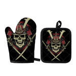 Samurai Warrior Skull Print Oven Mitt And Pot Holder Set