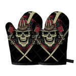 Samurai Warrior Skull Print Oven Mitts