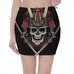 Samurai Warrior Skull Print Pencil Mini Skirt