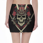 Samurai Warrior Skull Print Pencil Mini Skirt