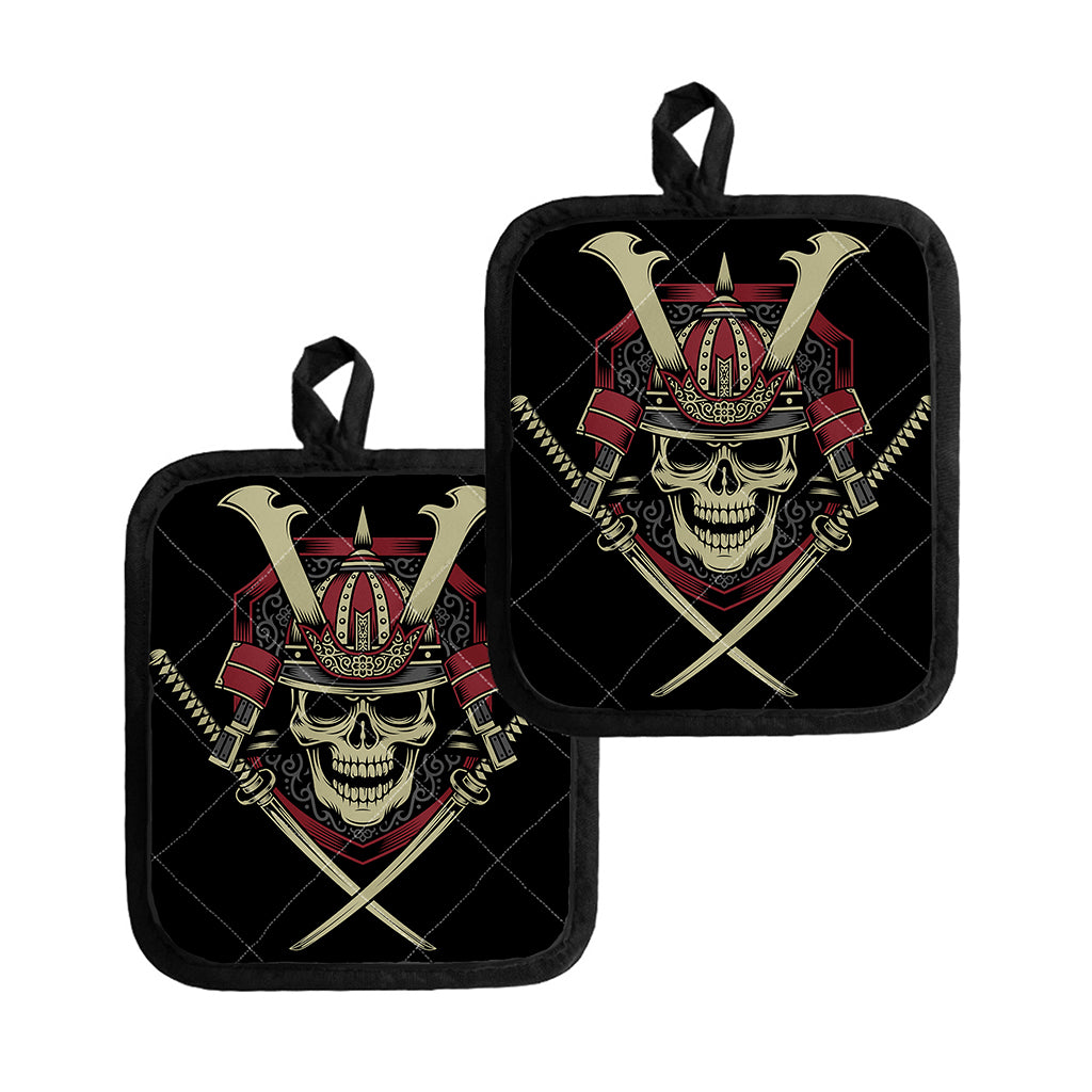 Samurai Warrior Skull Print Pot Holders