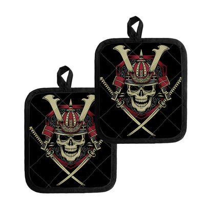 Samurai Warrior Skull Print Pot Holders