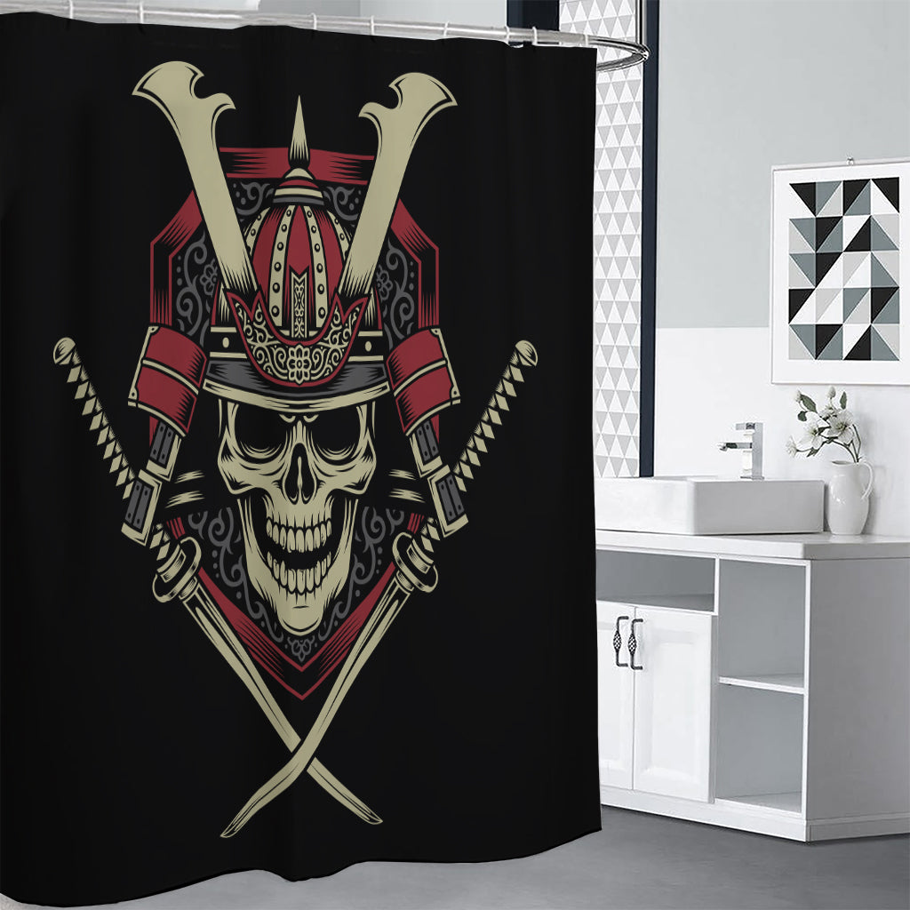 Samurai Warrior Skull Print Premium Shower Curtain