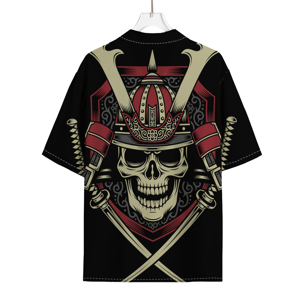 Samurai Warrior Skull Print Rayon Hawaiian Shirt