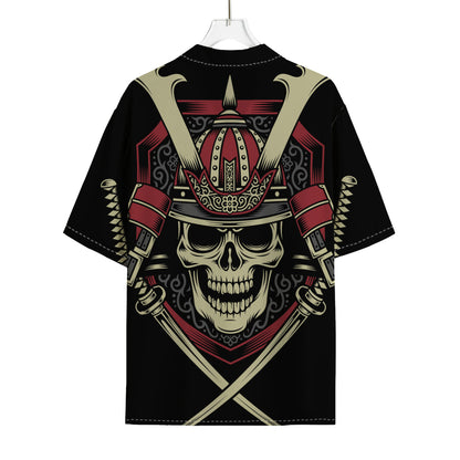 Samurai Warrior Skull Print Rayon Hawaiian Shirt