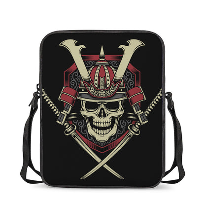 Samurai Warrior Skull Print Rectangular Crossbody Bag