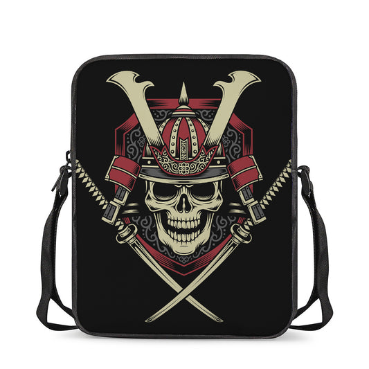 Samurai Warrior Skull Print Rectangular Crossbody Bag