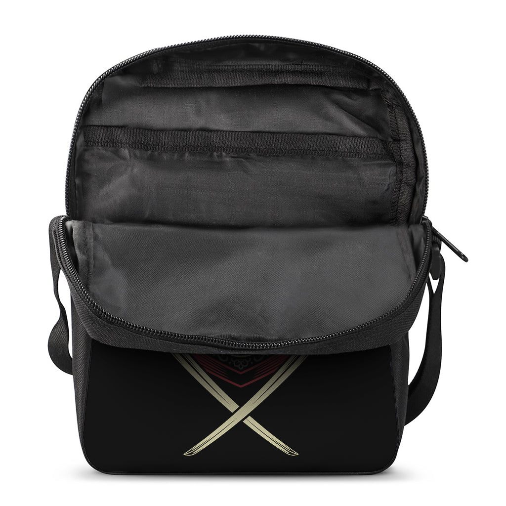 Samurai Warrior Skull Print Rectangular Crossbody Bag