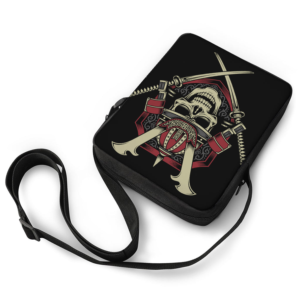 Samurai Warrior Skull Print Rectangular Crossbody Bag