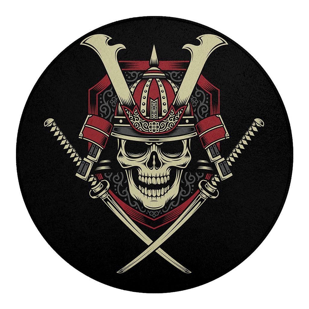 Samurai Warrior Skull Print Round Blanket