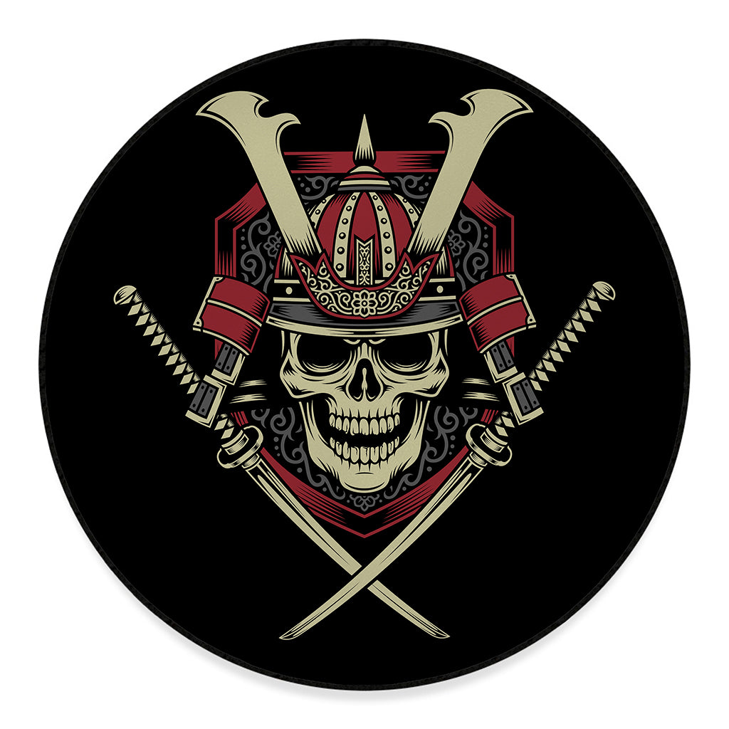 Samurai Warrior Skull Print Round Floor Mat