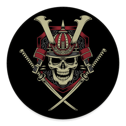 Samurai Warrior Skull Print Round Floor Mat
