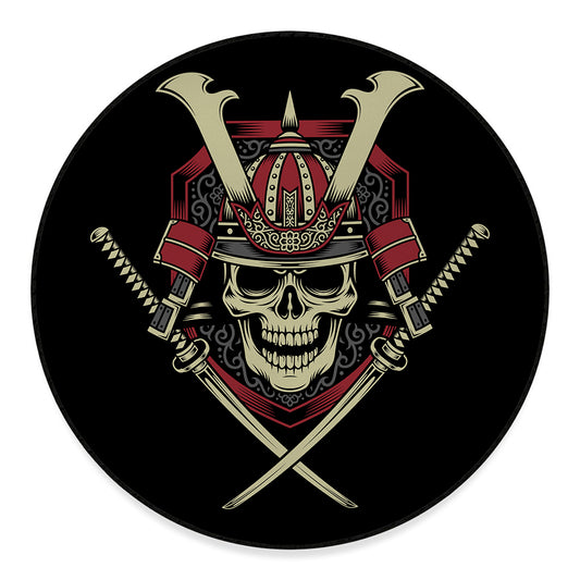 Samurai Warrior Skull Print Round Floor Mat