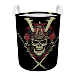 Samurai Warrior Skull Print Round Laundry Basket