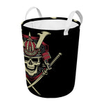 Samurai Warrior Skull Print Round Laundry Basket