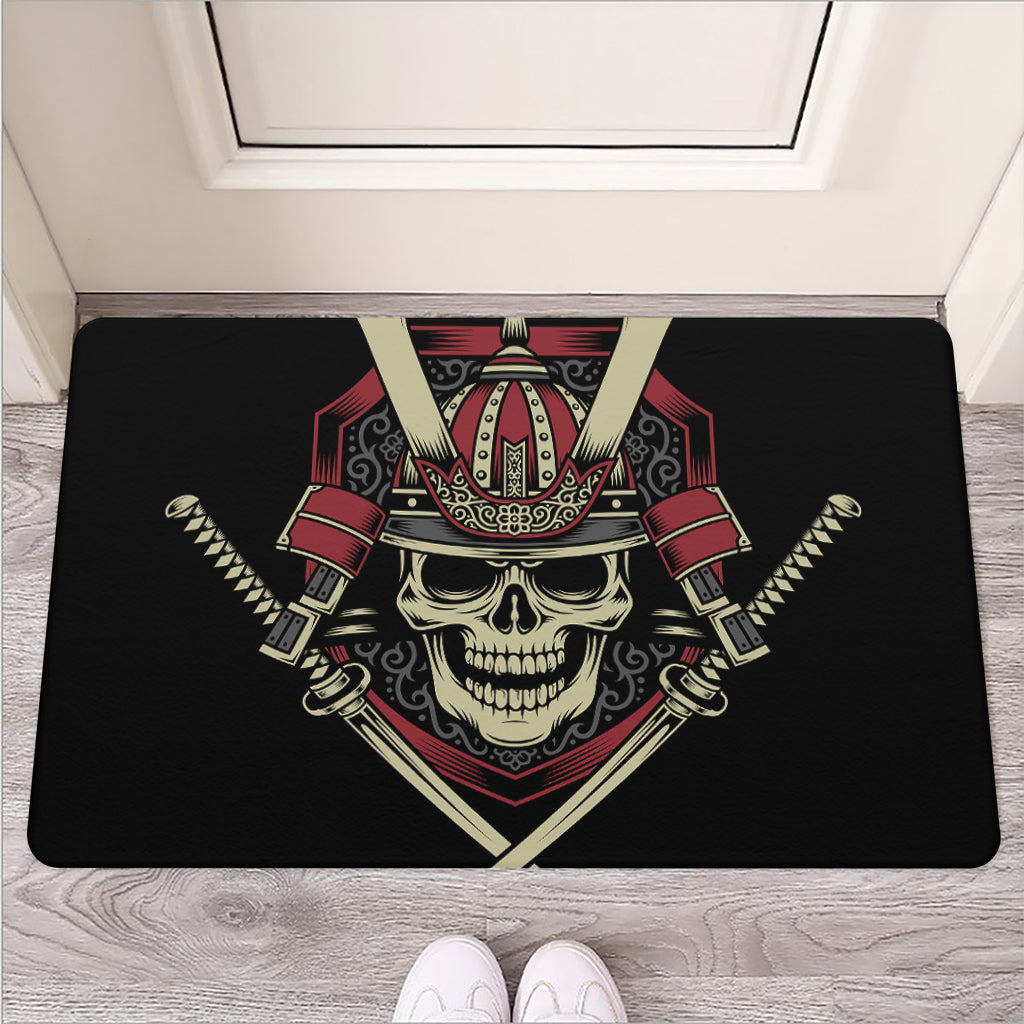 Samurai Warrior Skull Print Rubber Doormat