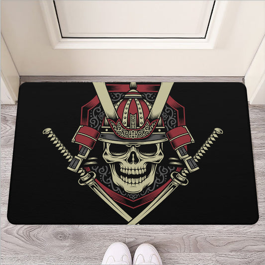 Samurai Warrior Skull Print Rubber Doormat