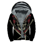 Samurai Warrior Skull Print Sherpa Lined Zip Up Hoodie
