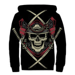 Samurai Warrior Skull Print Sherpa Lined Zip Up Hoodie