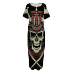 Samurai Warrior Skull Print Short Sleeve Long Nightdress