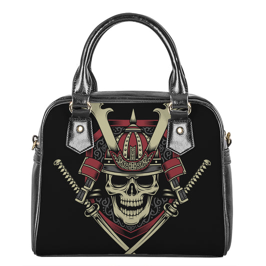 Samurai Warrior Skull Print Shoulder Handbag