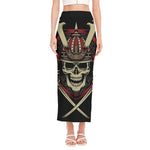 Samurai Warrior Skull Print Side Slit Maxi Skirt