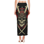 Samurai Warrior Skull Print Side Slit Maxi Skirt