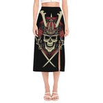 Samurai Warrior Skull Print Side Slit Midi Skirt