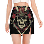 Samurai Warrior Skull Print Side Slit Mini Skirt