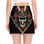 Samurai Warrior Skull Print Side Slit Mini Skirt
