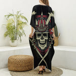 Samurai Warrior Skull Print Silk V-Neck Kaftan Dress