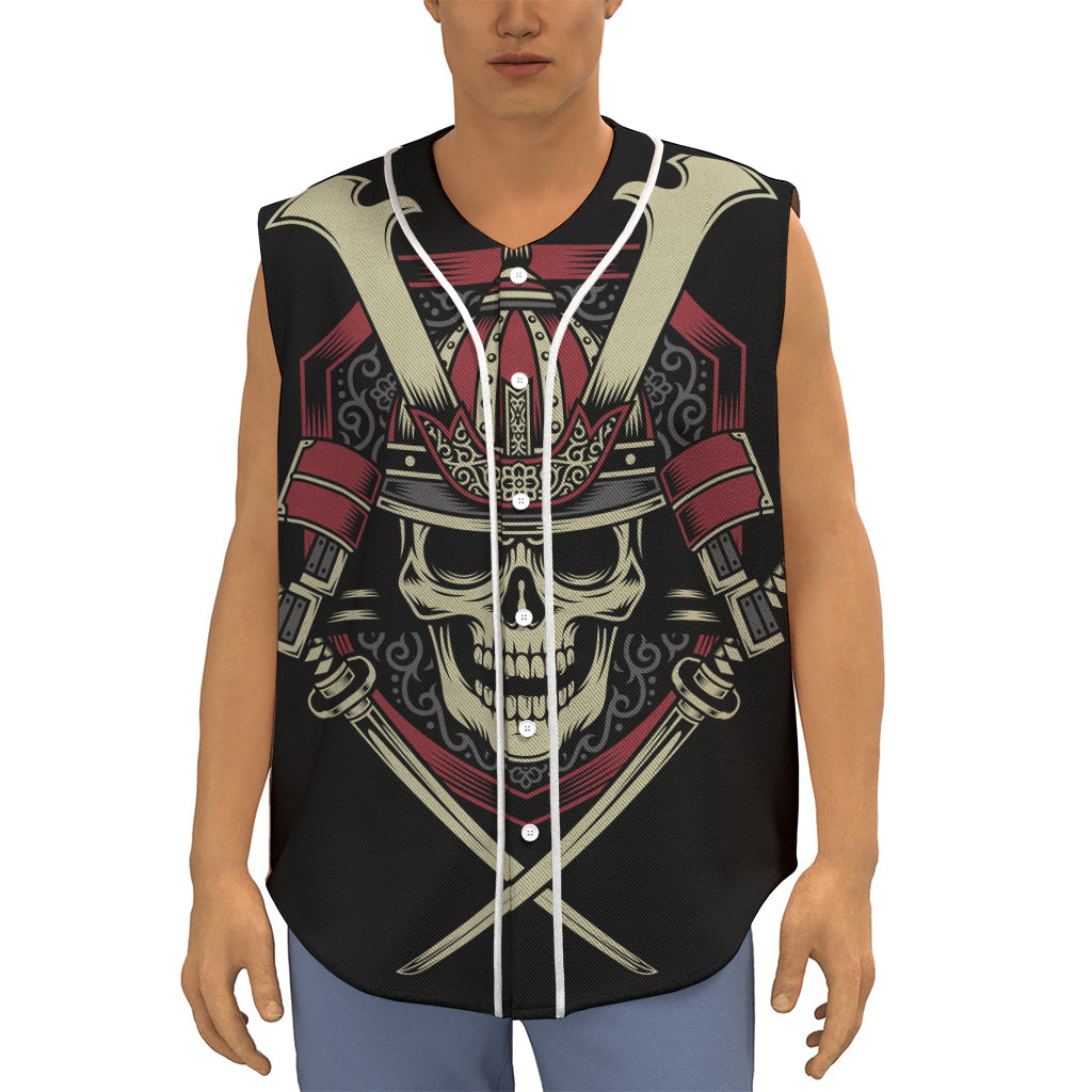 Samurai Warrior Skull Print Sleeveless Baseball Jersey