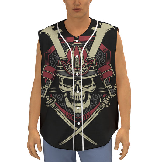 Samurai Warrior Skull Print Sleeveless Baseball Jersey