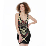 Samurai Warrior Skull Print Sleeveless Bodycon Dress