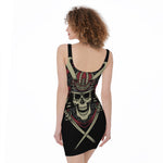 Samurai Warrior Skull Print Sleeveless Bodycon Dress