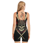 Samurai Warrior Skull Print Sleeveless One Piece Swimsuit