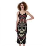 Samurai Warrior Skull Print Slim Fit Midi Cami Dress