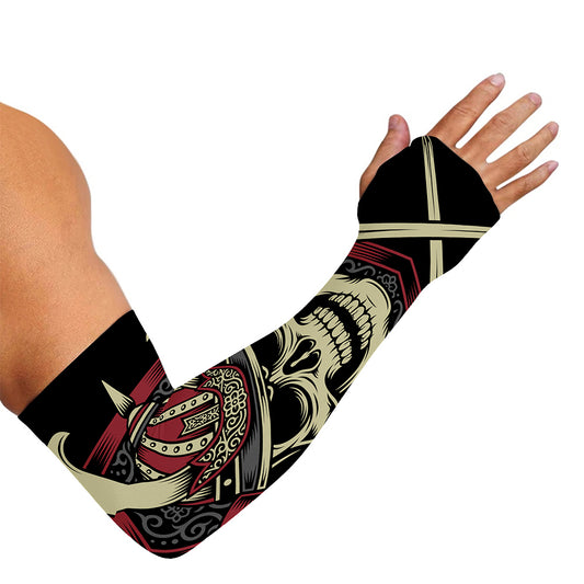 Samurai Warrior Skull Print Sun Protection Arm Sleeves