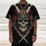 Samurai Warrior Skull Print Textured Short Sleeve Shirt