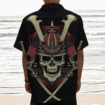 Samurai Warrior Skull Print Textured Short Sleeve Shirt
